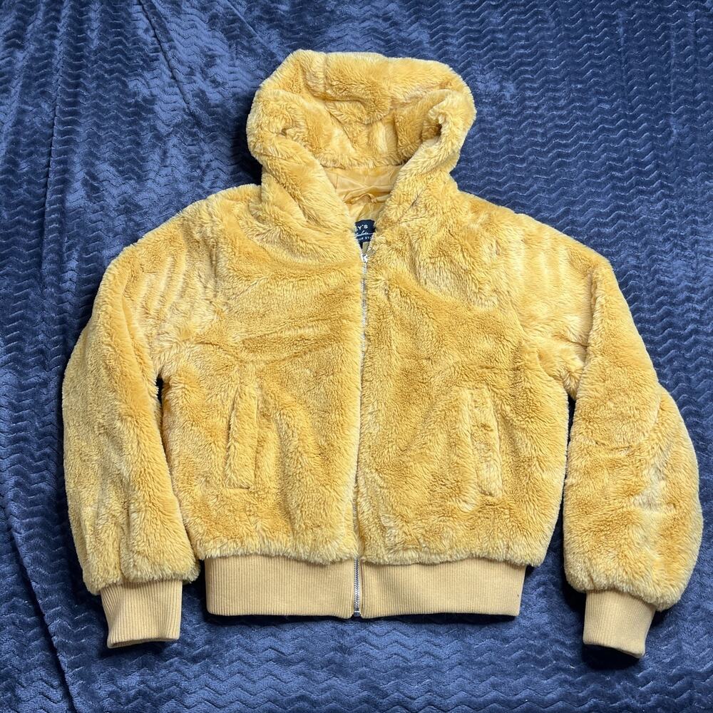 Haily's Faux Fur Coat Women’s L Golden Yellow Plush Jacket Soft Teddy Style